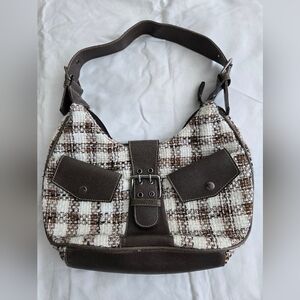 Y2K Vintage Handbag Etoile Brown & White Tweed With Brown Strap And Buckles.